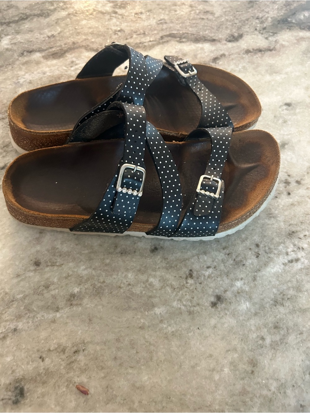 Black Birkenstock Polka Dot Double-Buckle Slide Sandals - Women size 7